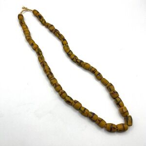 Vintage Krobo Ghana Sandcast Trade Beads‎ Necklace Knotted Cord Handmade 13"